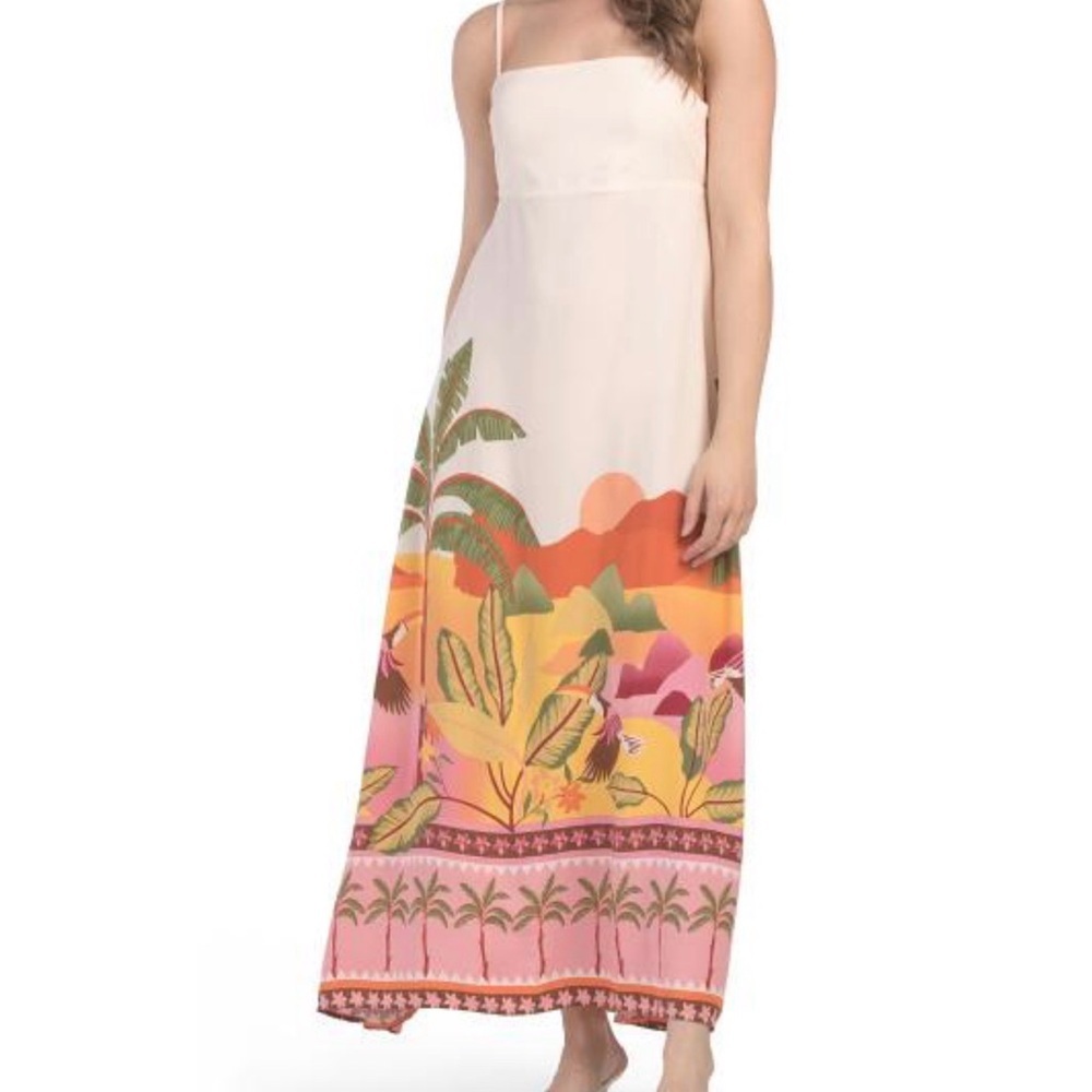 Paper Heart Cream Palm Landscape Canvas Dress US M
